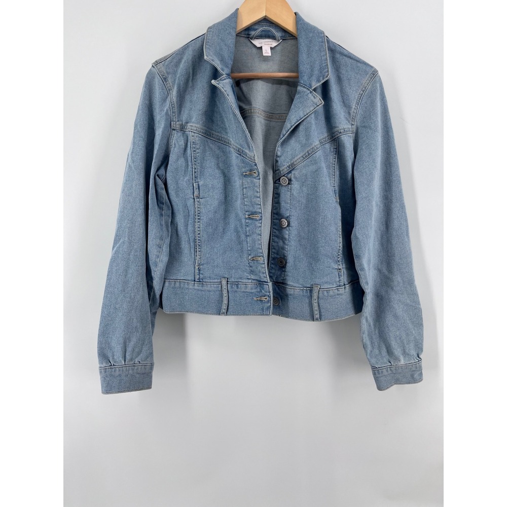 LC Lauren Conrad Womens Light Wash Denim Trucker Jacket Blue L Boho Dressy Cute
